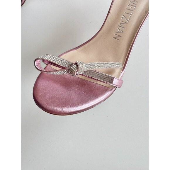 STUART WEITZMAN Nudist Bow 100 Pink Metallic Leather High Heel Sandals, Size 6.5 - Picture 7 of 16